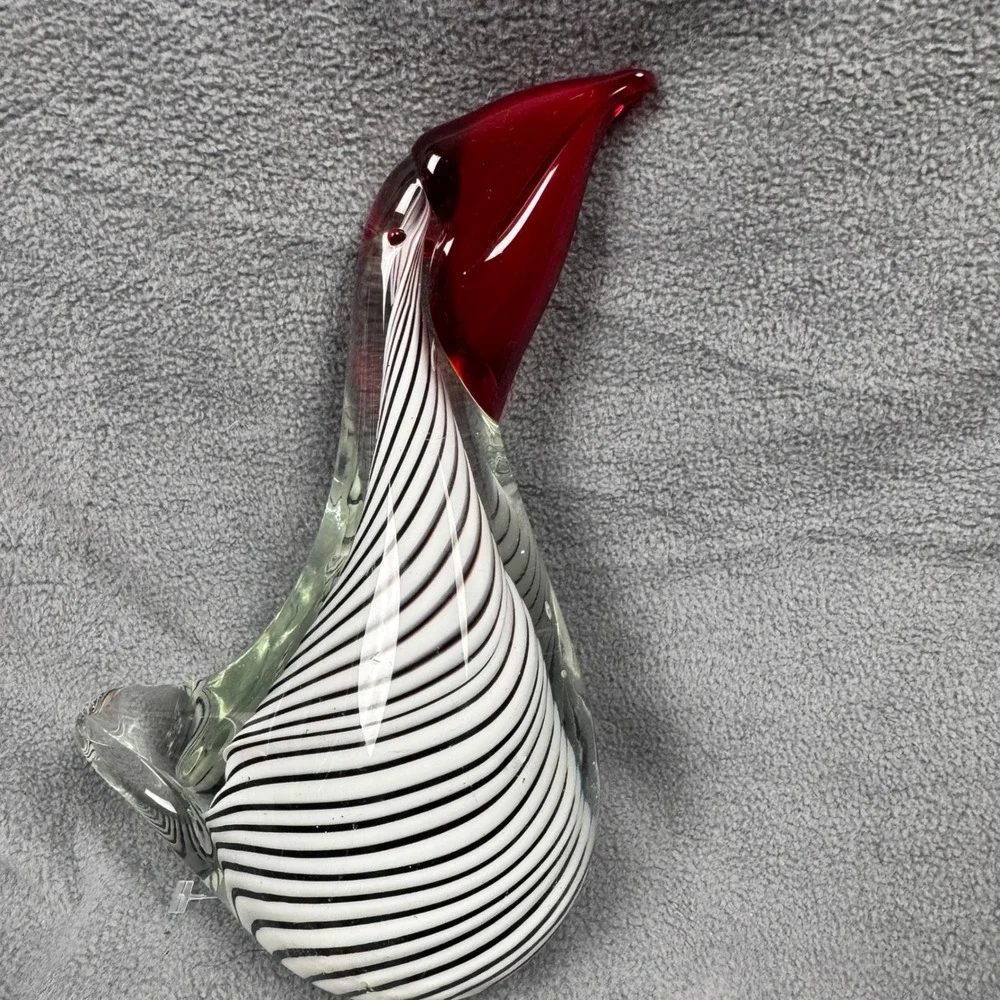 Vintage Murano Style Glass Toucan Black White Striped Bird 1970s Hand Blown 7.5
